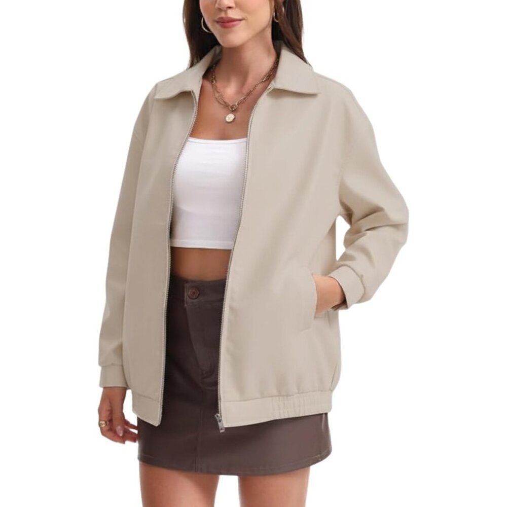 Womens Oversized Faux Leather Jacket Zip Up Motorcycle Loose Fit Fall Outfits